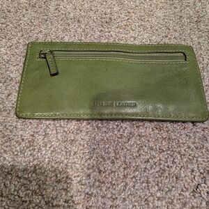 Green Leather Wallet with Zipper